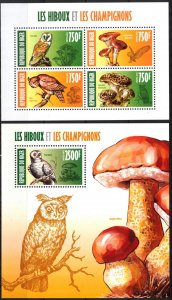 Niger 2013 Birds Owls Mushrooms Sheet + S/S MNH