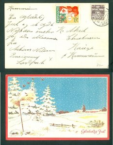 Denmark. Christmas Card 1948. Seal + 10 Ore. Hammerum. Farm.Winter.Birds.