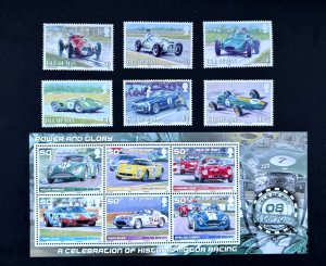 Isle of Man: 2008  British Motor Racing, MNH Set + M/Sheet