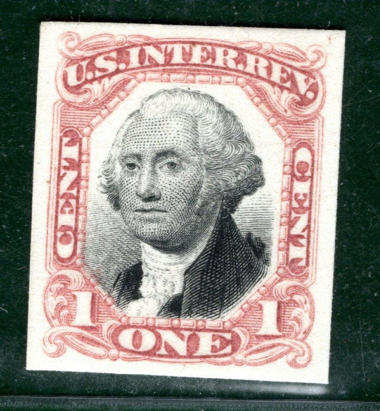 USA Classic Revenue Stamp Scott.R134var 1c Claret PROOF (1872) Superb BLACK80