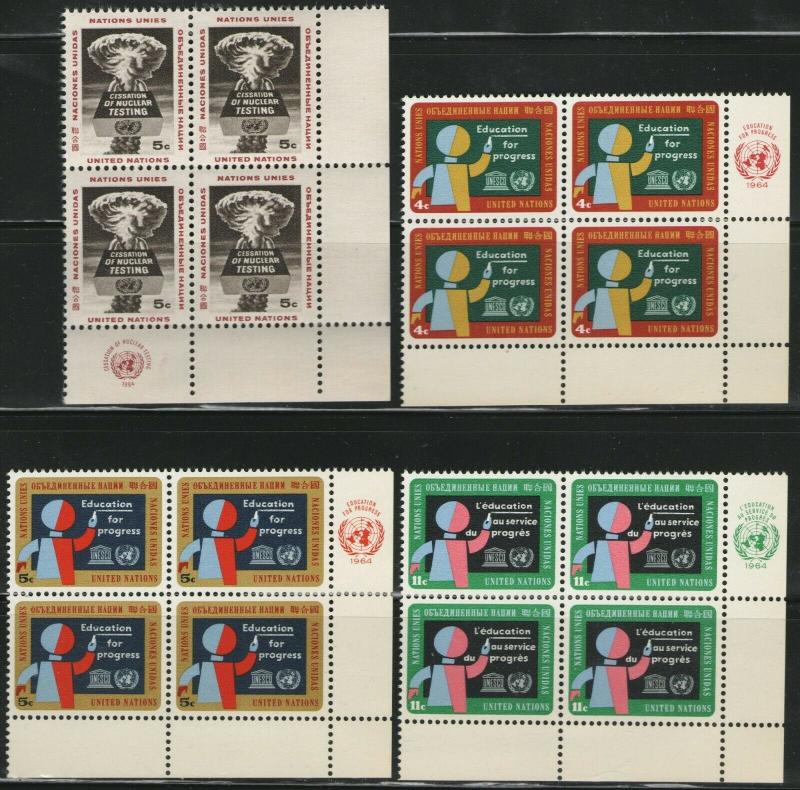 UN NY MNH Scott # 133-136 Education, Nuclear Testing Inscription Blocks (16 St)3