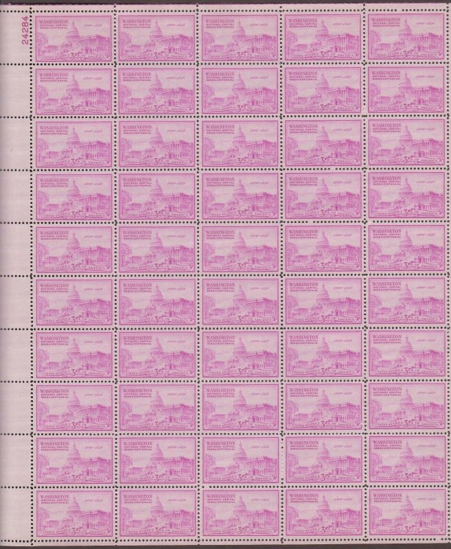 US,992,NATIONAL CAPITAL,MNH VF, FULL SHEET,1950'S COLLECTION,MINT NH ,VF