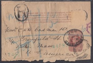 Great Britain - Apr 21, 1887 Postal Wrapper to States