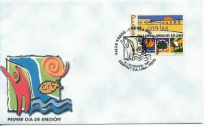 PERU 2001 GREEN VALLEY RIVER LURIN TREES FISH 1 VALUE ON FIRST DAY COVER FDC