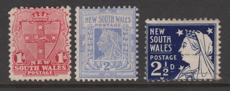 New South Wales 1897 Type 1d 2d 2 1/2d Used Sc#98-100 Used