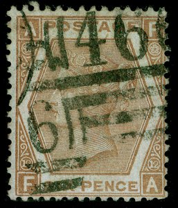 SG124a, SCARCE 6d pale chestnut plate 12, FINE USED. Cat £3500. RPS CERT FA 