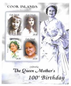 Cook Islands 2000 Queen Mother 100th Birthday Sheet MNH C2