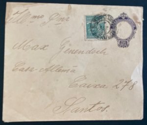 1902 Brazil Postal Stationery Uprated Cover To Santos