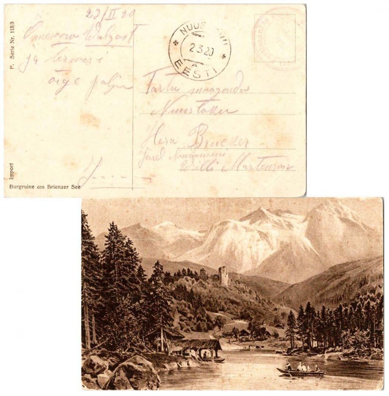 Estonia Soldier's Free Mail 1920 Nuustaku, Eesti PPC(Burgruine am Brienzersee...