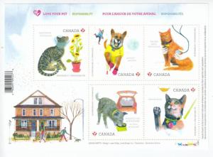 CANADA  #2829 LOVE YOUR PET SOUVENIR SHEET OF 5 MNH PO FRESH