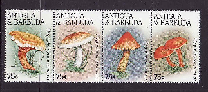 Antigua-Sc#1967-unused NH strip-Mushrooms,Fungi-1998-