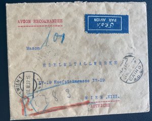 1937 Cairo Egypt Airmail Registered Cover To Vienna Austria