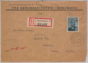 NORWAY Norge -  POSTAL HISTORY  -  REGISTERED COVER to USA 1945