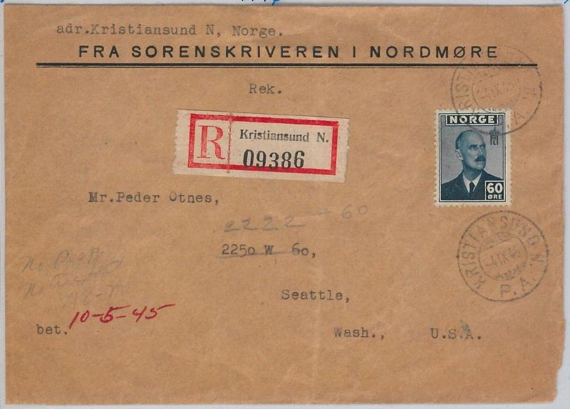 NORWAY Norge -  POSTAL HISTORY  -  REGISTERED COVER to USA 1945