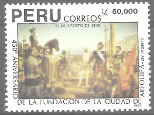 PERU 1990 450th anniversary of Arequipa City Foundation Painting Military Horse 