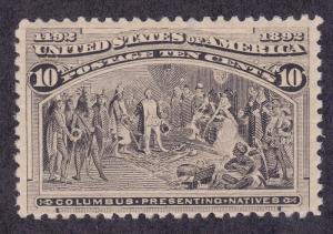 US 237 Mint OG LH 1893 10¢ Black Brown Columbian Columbus Issue Scv $125.00