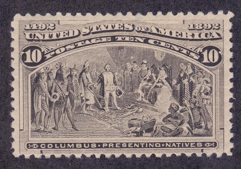 US 237 Mint OG LH 1893 10¢ Black Brown Columbian Columbus Issue Scv $125.00