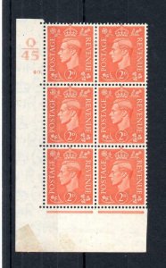 GEORGE VI 2d PALE ORANGE MOUNTED MINT CONTROL Q45 CYLINDER 40. BLOCK Cat £20