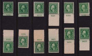 1917 Sc 498 MNH lot of 12 singles, plate numbers 7950 / 8425 Hebert CV $72 (B02