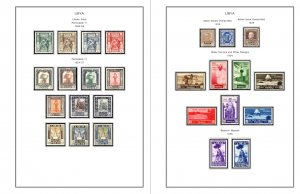 COLOR PRINTED ITALIAN LIBYA 1912-1942 STAMP ALBUM PAGES (24 illustrated pages)