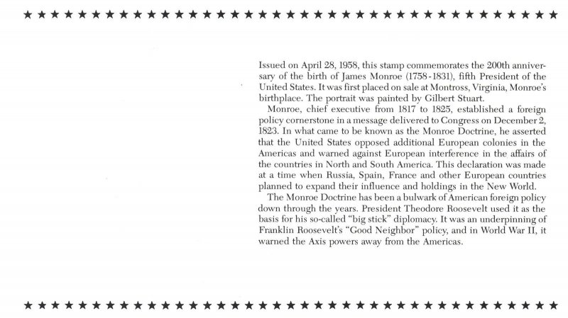 THE HISTORY OF THE U.S. IN MINT STAMPS THE MONROE DOCTRINE