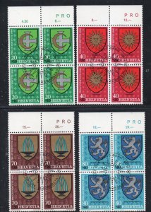 Switzerland Sc B475-478 1980 Pro Juventute  Coats of Arms Blocks of 4 used