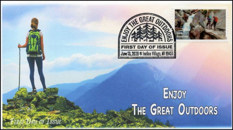 20-108, 2020, Enjoy the Great Outdoors, Pictorial Postmark, First Day Cover, Hik