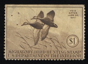 VERY AFFORDABLE GENUINE SCOTT #RW7 F-VF USED 1940 SEPIA DUCK STAMP #19140