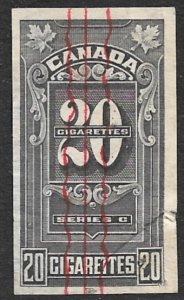 CANADA Series C - 20 CIGARETTES TAX PAID REVENUE Brandon C-381 Used