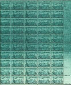 US #C35 15¢ Statue of Liberty Airmail, Complete sheet of 50 DRAMATIC OVER INKING