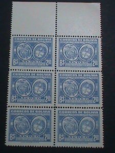 ​BOLIVIA 1947-SC#324 OVER 75 YEARS OLD- MEETING OF PRESIDENTS- MNH BLOCK OF 6