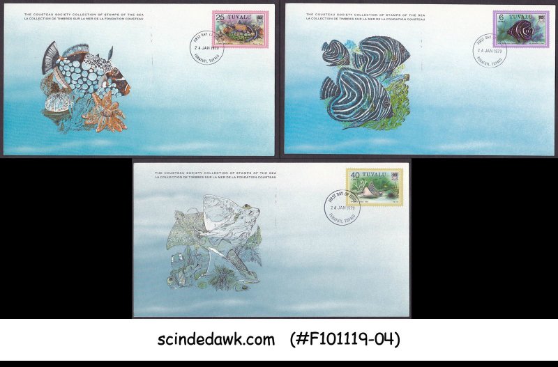 TUVALUA - 1979 FISH / MARINE LIFE - SET OF 3 FD CARDS