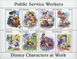 Guyana Public Service Workers Disney Sov. Sheet of 8 Stamps Mint NH