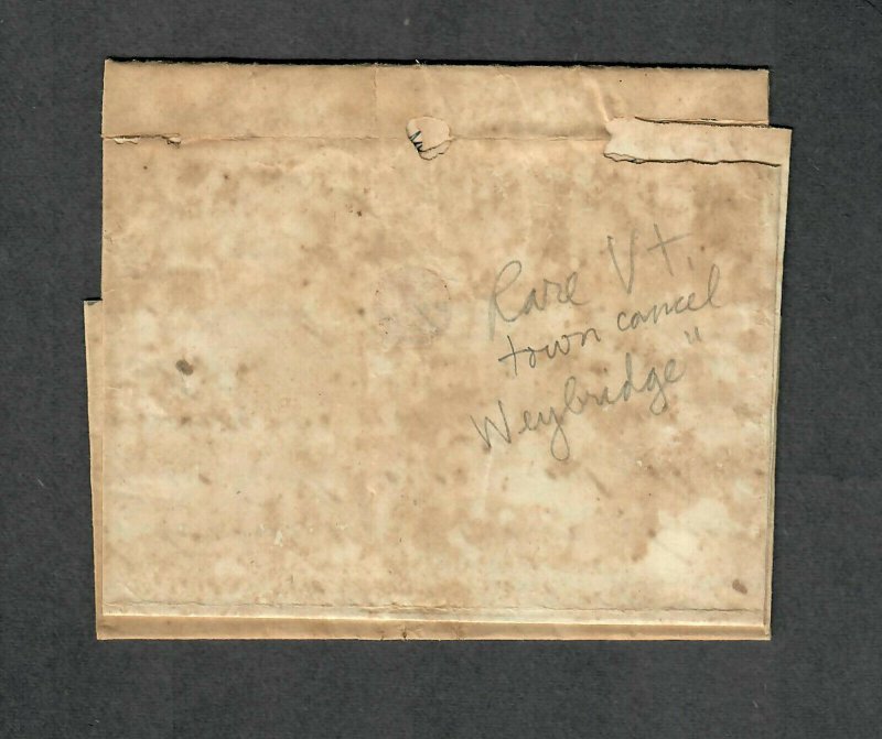 US Stampless Cover Scarce Weybridge Vermont-Red Pen Added, Cv. $125+