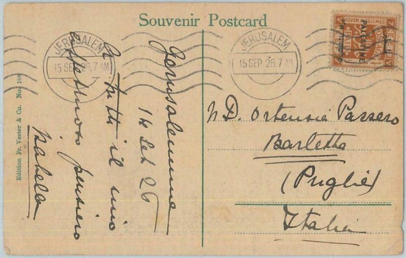 74949 - PALESTINE - POSTAL HISTORY -  7mils  on POSTCARD to ITALY -  1926