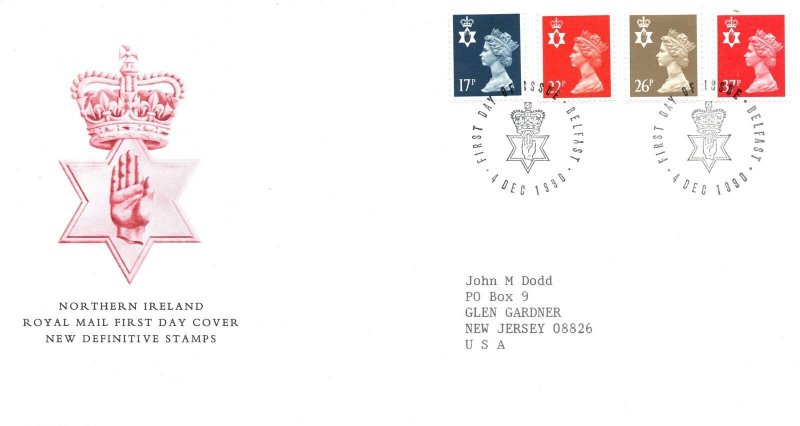 FIRST DAY COVER GREAT BRITAIN NORTHERN IRELAND NEW DEFINITIVES 1990