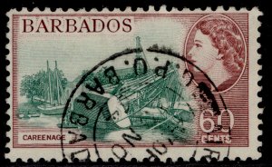 BARBADOS QEII SG299, 60c blue-green & brown-purple, FINE USED.