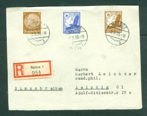 Germany. 1939 Cover, Front. Reg: Neisse. Sc.# Air Post # C48+50. + 3 Pf.Hin,Burg 
