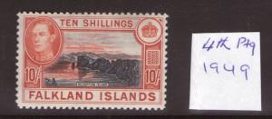 FALKLAND ISLANDS 1949 printing SG162c 10/- almost MNH Scarce,W/certi. Cat.£750.