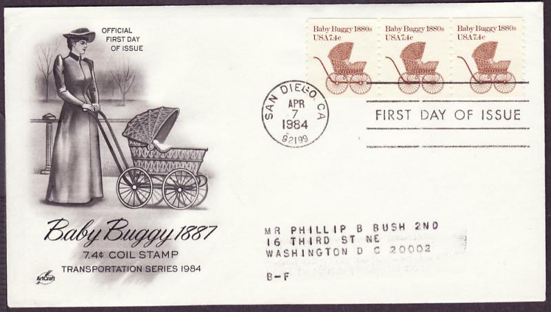 1902 Baby Buggy strip Artcraft FDC