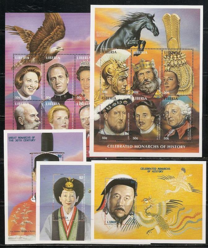 Liberia 1337-41 1998 Monarchs m/s and s.s. MNH