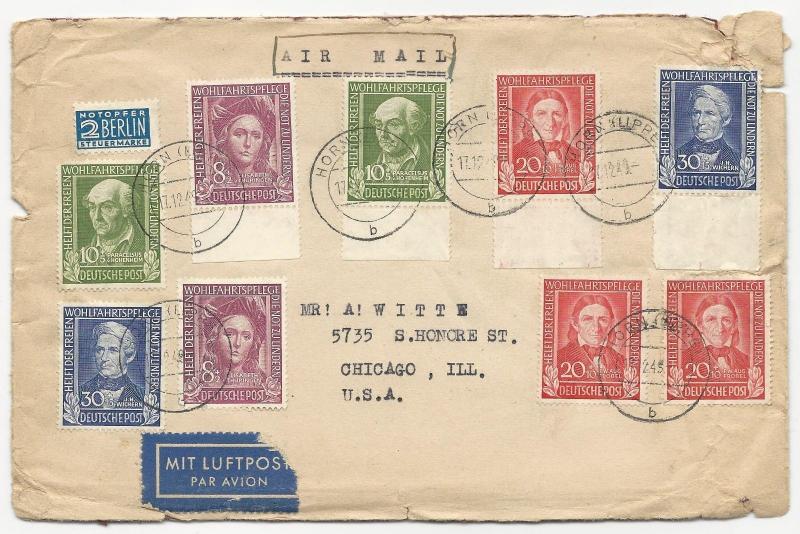 Germany Scott #B310-B313 #RA4 on Air Mail Cover w/ Letters December 17, 1949