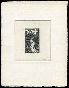 French Colonies, Togo #C20P, 1954 Freight Highway, signed artist die proof in...