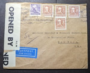 1940 Censored Sweden Airmail Cover Nopin to New York NY USA