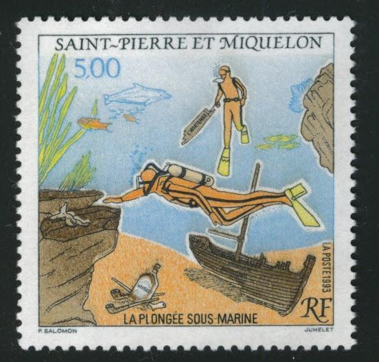 St. Pierre & Miquelon Scott 587 MNH** 1993 shipwreck Diver stamp