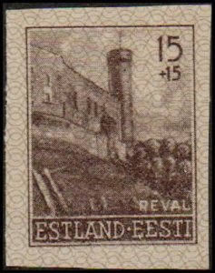 Estonia NB1 - Unused-NG- 15k+15k Castle Tower, Reval (Imperf)(1941) (cv $8.40) +