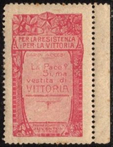 1917 Italy WW I Propaganda Poster Stamp For The Resistance-For The Victory MNH