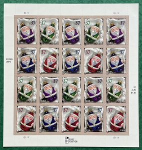 Scott 3883-3886a HOLIDAY ORNAMENTS Pane of 20 US 37¢ Stamps MNH 2004