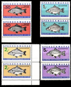 Vintage German Angler Association of DDR Donation Stamps 4 Pairs MNH