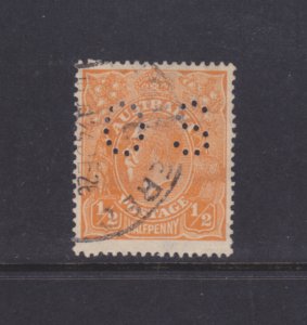 Australia Stamps: Official Perfins: #OB20; OS (8½mm); ½p 1914 KGV Issue